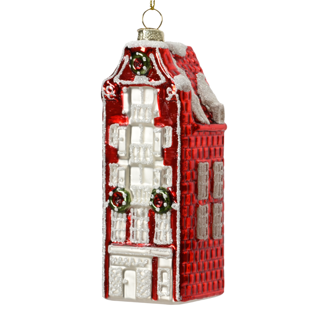 Decoris kerstornament - Grachtenpand - Kerstrood