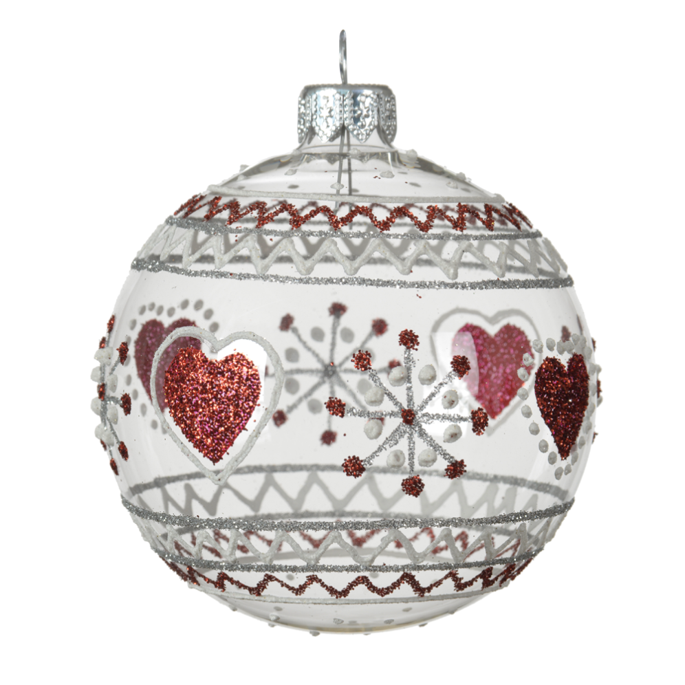 Decoris kerstbal - Met hartjes - 8cm