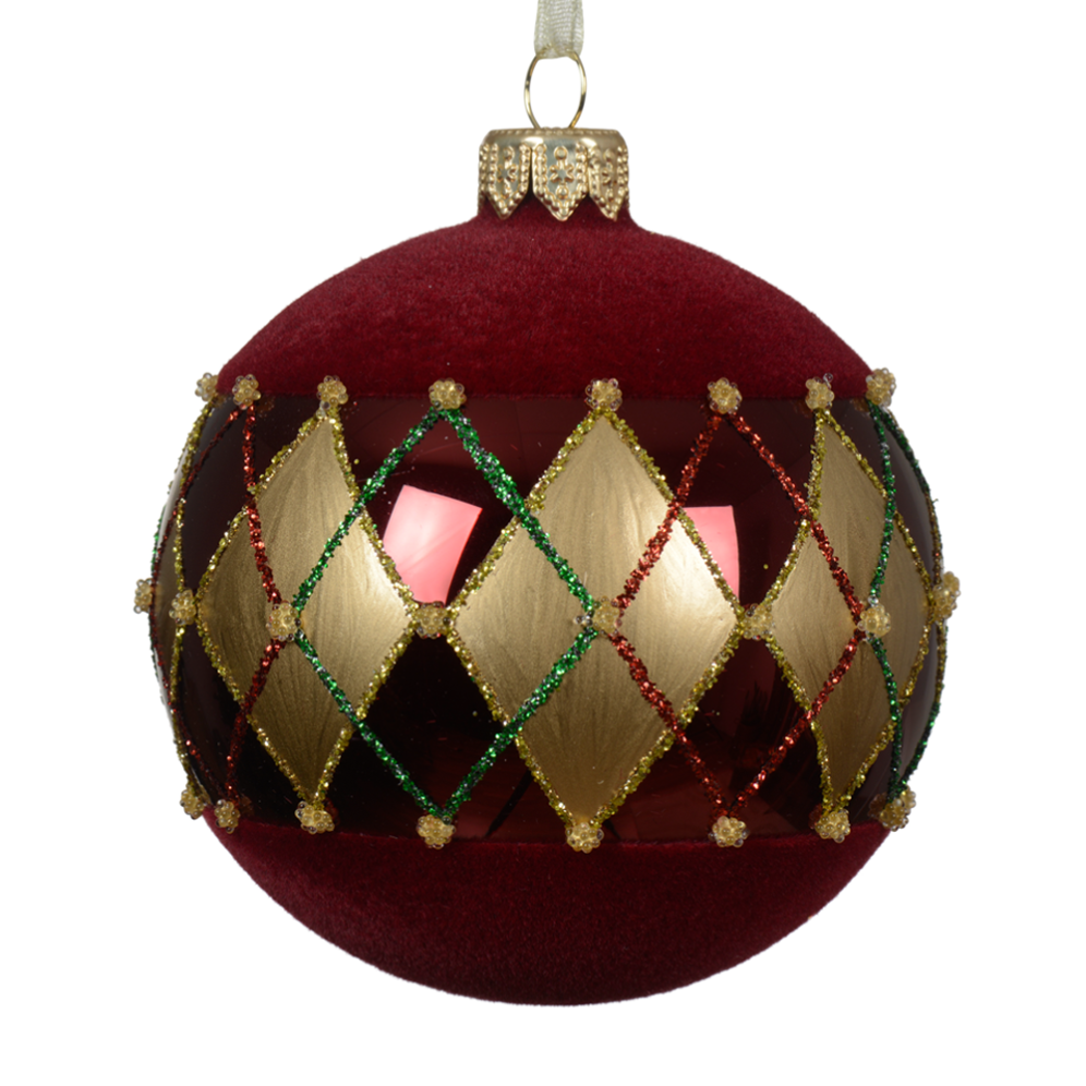 Decoris kerstbal - Met ruitpatroon - 8cm