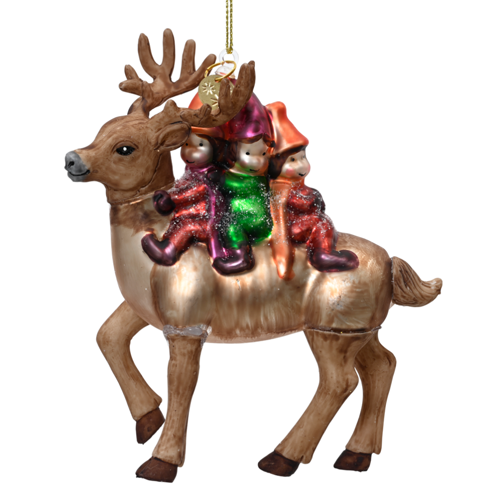 Decoris kerstornament - Hert met kabouters