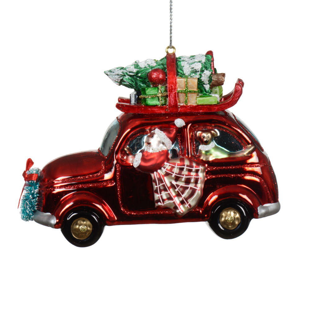 Decoris kerstornament - Auto met kerstman