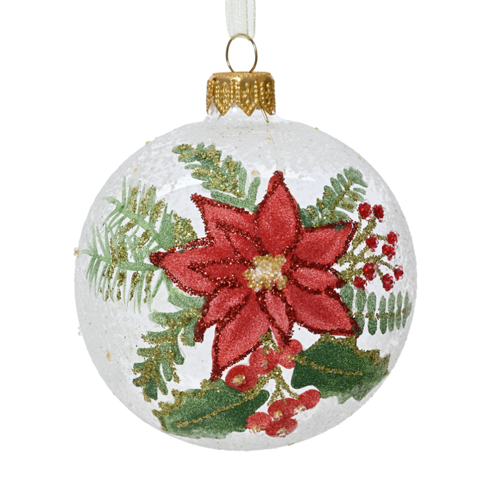 Decoris kerstbal - Met poinsettia - 8cm