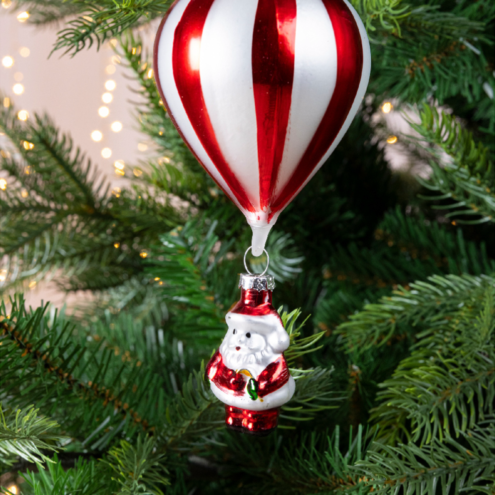 Decoris kerstornament - Luchtballon met kerstman