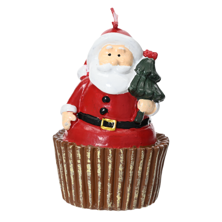 Kaars - Kerstman in cupcake