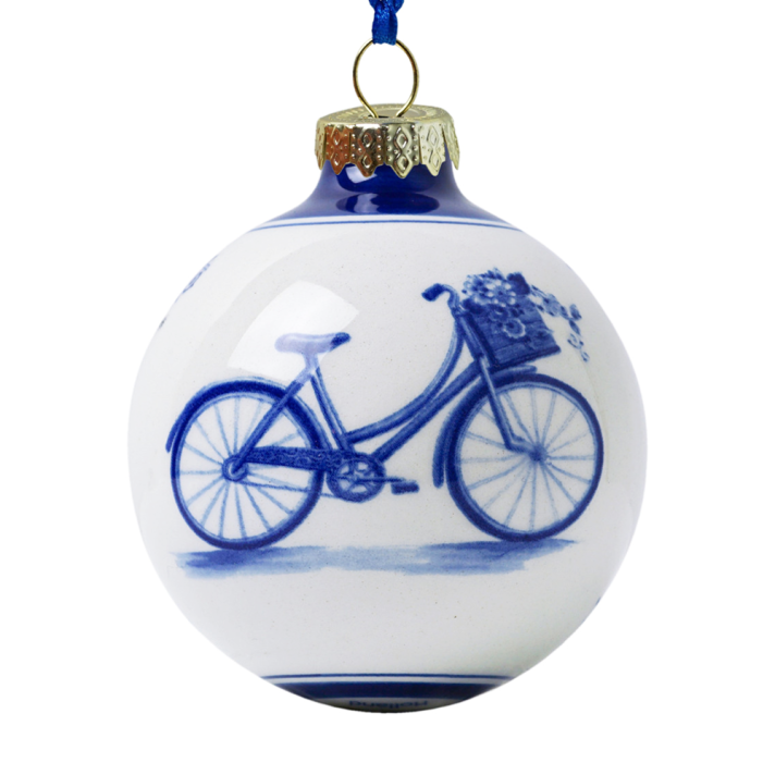 Heinen kerstbal - Met fiets - 7cm