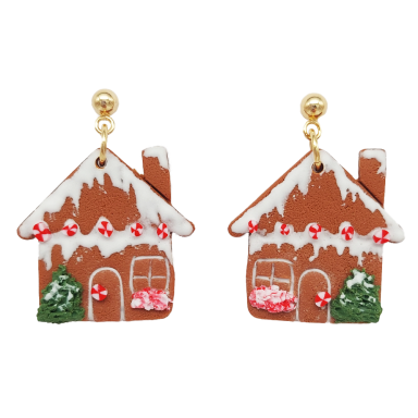 Polymeerklei oorbel - Hanger - Gingerbread huis