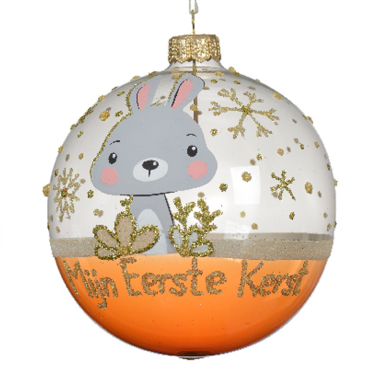 Decoris kerstbal - Met konijn - 10cm