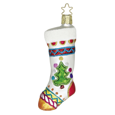 Inge Glas kerstornament - Kerstsok met glitters